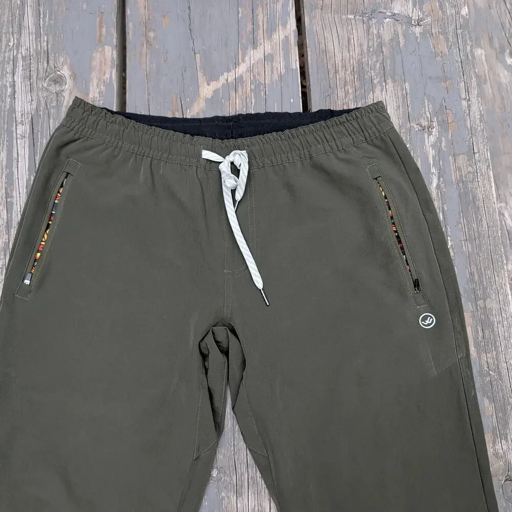 Wowie Mens L Large Olive Green Athletic Stretch Pants Joggers Pocket Accent